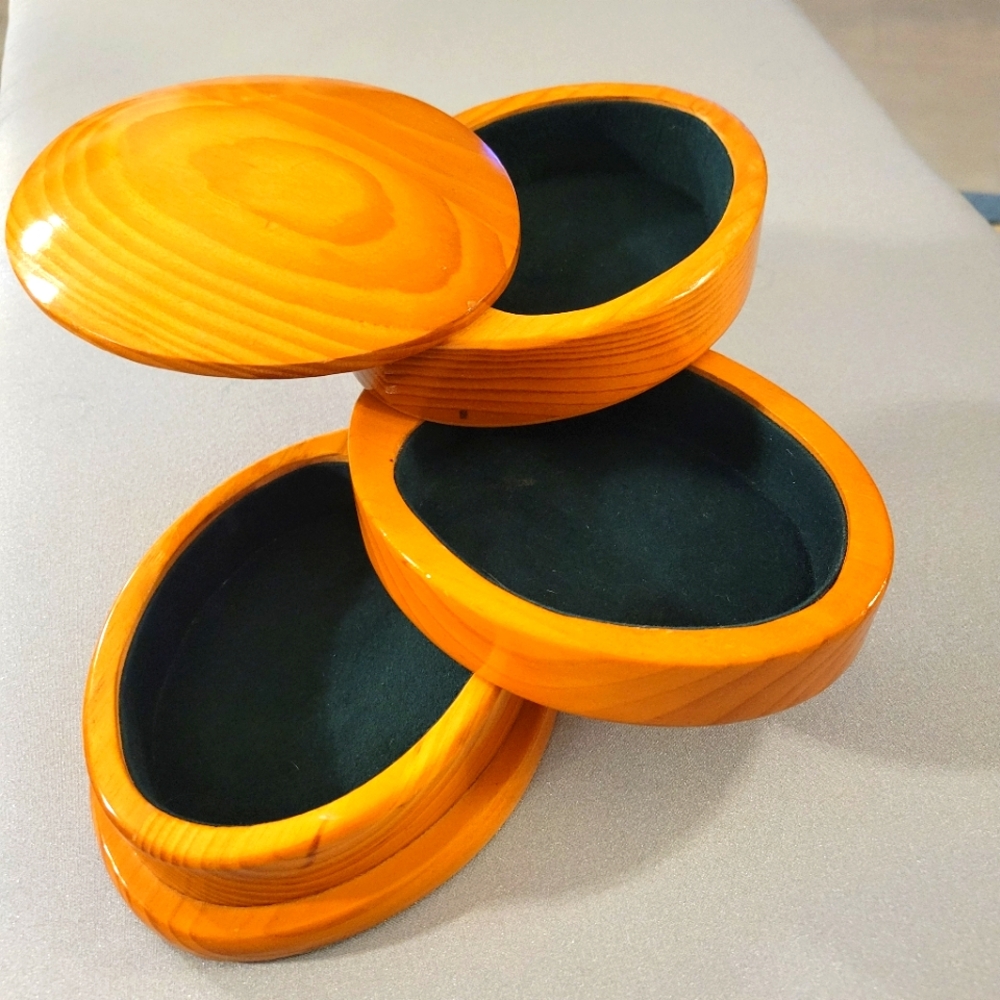 Oval Shape  Wooden Stacking Twist Jewlvery Box.